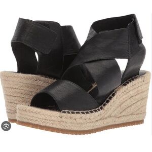 Eileen Fisher Black Leather Willow Espadrille Wedge Sandal Shoe Womens 7.5